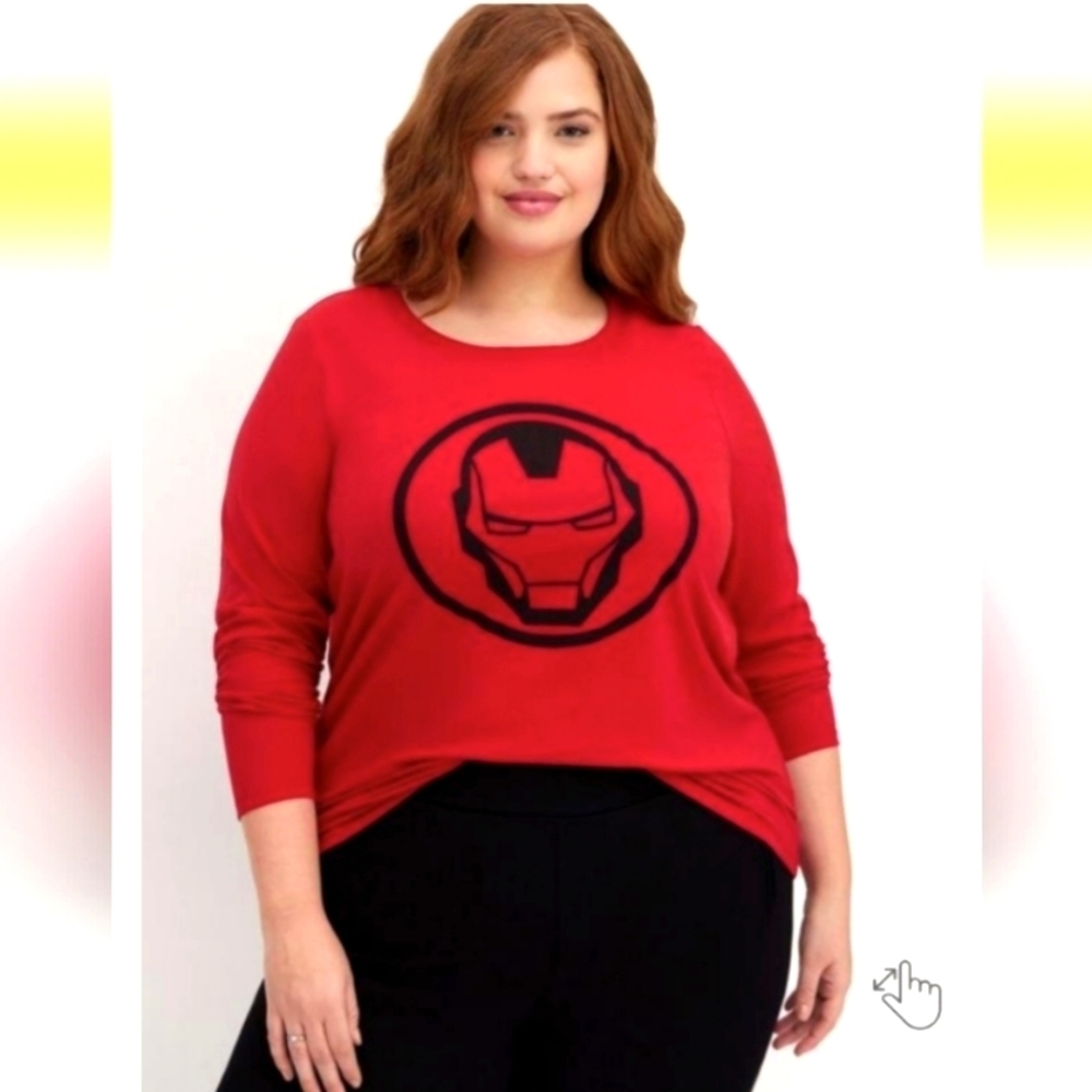NEW Torrid Long Sleeve Marvel Iron Man Helmet Tunic Tee- Jester Red 2X